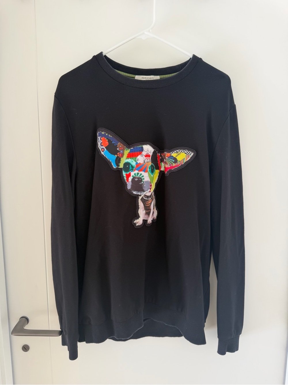 Men's Black Graphic Sweatshirt - Dog Applique, Size M